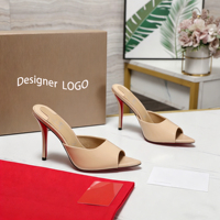 Mules à talons hauts en cuir véritable de luxe pour femme, à bout pointu, style sandales de créateur, pour l'extérieur, mode estivale