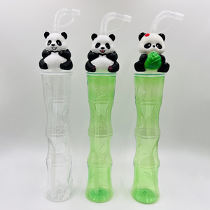 16oz 500ml bambú chino Panda Topper plástico Slush Yard tazas Daiquiri botellas recuerdo jugo Drinkwares con tapas y pajitas - Product Image 1