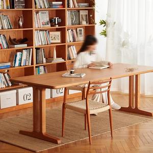 Mesa de Escritorio Larga de Madera Maciza con Diseño Geométrico Nórdico, 1.6m 1.8m 2.1m 2.4m, Diseño Simple para Sala de Estar u Oficina - Product Image 1