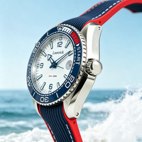 Montre mécanique automatique classique multifonctionnelle pour homme, en tissu de plongée, bleu et blanc, avec cercle, style sportif et décontracté