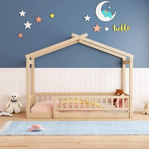 Letto singolo in legno con tetto e ringhiera di sicurezza - Product Image 3