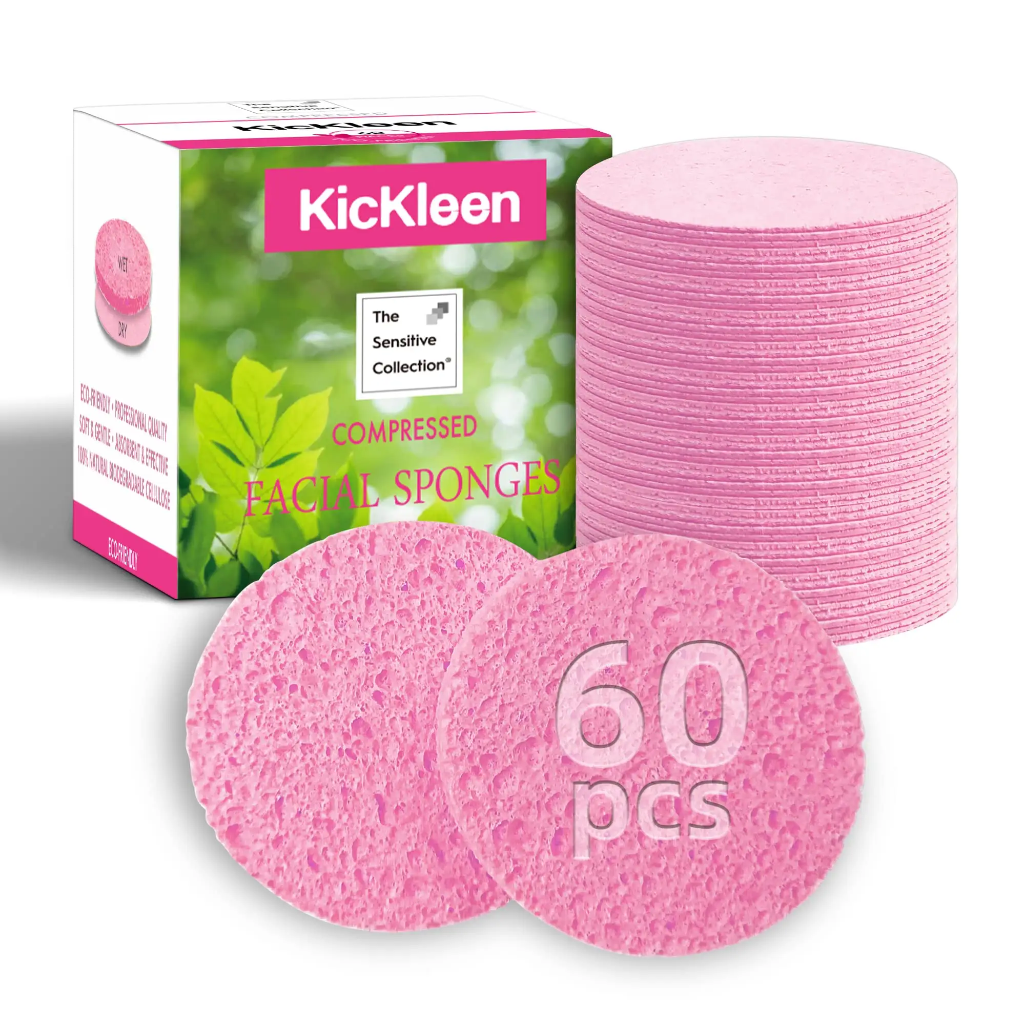 60 Count Compressed Facial Sponge100% Natural Kickleen Cellulose Cosmetic Spa Sponges For Daily Facial Cleansing Makeup And Mask