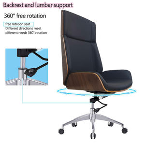 ハイバックベント合板木製ボスチェアスイベルラグジュアリーレザー調整可能コンピュータボスオフィスチェア - Product Image 4