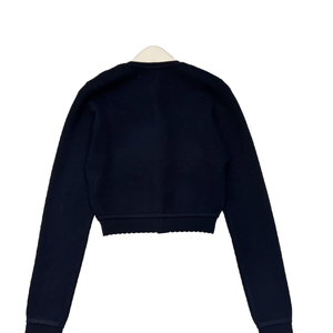 Contrast Trim Ruffle Front Cropped Cardigan with Bow Detail Elegant Knit <b>Jacket</b> - Product Image 2