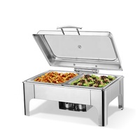 Ensemble de chauffe-plats de luxe en acier inoxydable et verre, 9L, doré, avec récipients intérieurs divisés pour buffet et traiteur
