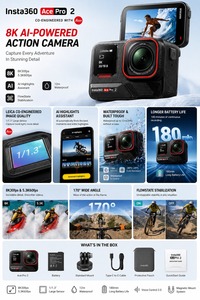 Caméra d'action Insta360 Ace Pro 2 8K avec intelligence artificielle, étanche, capteur 1/1.3'', vidéo HD, streaming en direct, objectif <span class=keywords><strong>Leica</strong></span>, puce IA - Product Image 3