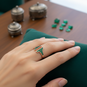 <b>Emerald</b> Zircon Stone Adjustable <b>Ring</b> Turkish Wholesale Handcrafted Sterling <b>Silver</b> Jewelry - Product Image 3
