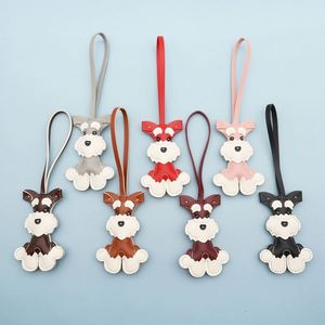 New Luxury PU Leather Dog Pendant Car Keychain Silicone <b>Ring</b> Letterpress Printed Round Shape Mini <b>Bag</b> Charms - Product Image 6