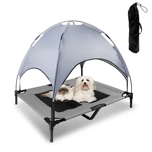 캠핑 용 캐노피가있는 중형 야외 애완 동물 침대 애완 동물 침대 애완 동물 캠프 침대 텐트 방수 베이지 야외 선 스크린