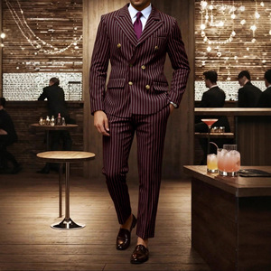 Ensemble de Costume Formel <span class=keywords><strong>Homme</strong></span> 2026 à Col Cranté Perlé et Boutonnage Simple, Blazer Rayé et Pantalon Habillé 100% Polyester - Product Image 4