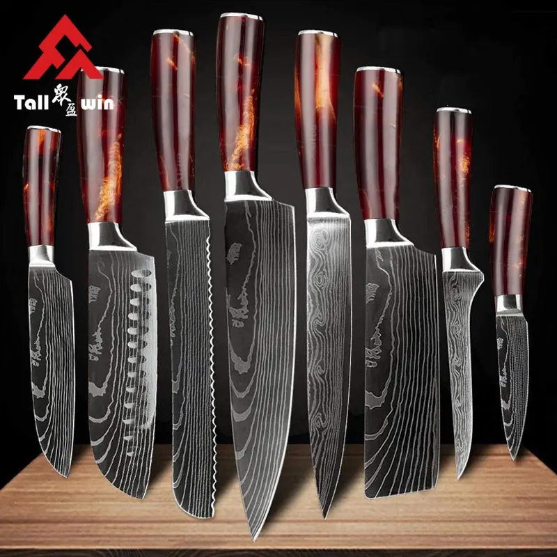 Hot selling Japanese kitchen knife set accessory stainless steel chef knife professional resin handle kitchen knives set