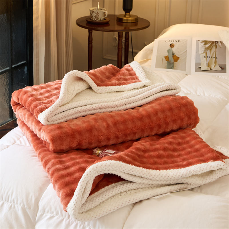 Winter Orange Fleece Throw Blanket Polyester Plain Knitted Plush