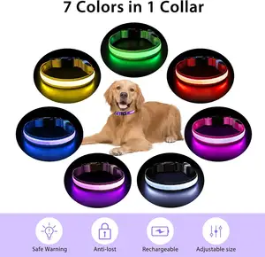 Pequeno para XL Dog Collar Ferro com lã durável e fita Decoração Glowing LED Pet Leash Harness para o uso diário