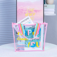 Sac de plage et de natation en PU Laser Jelly, grande capacité, étanche, transparent, portable, avec deux poignées, sac à bandoulière, motif lettres, ouverture supérieure