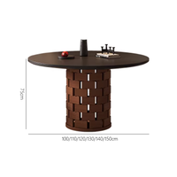 Table à manger ronde en pierre frittée noire Wabi Sabi de style vintage français, noyer du milieu du siècle, écologique et durable pour appartement et hôtel