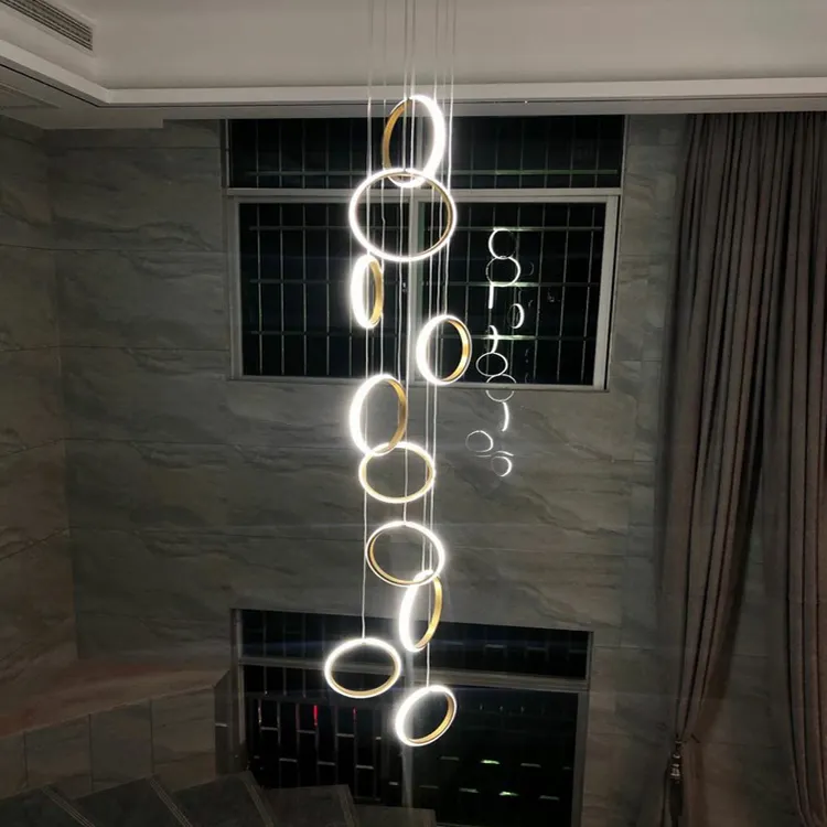 מקורה בית משרד מדרגות מקרה קטן מודרני אלומיניום מתקן לתלות מנורת מעגל led עגול טבעת תליון אור