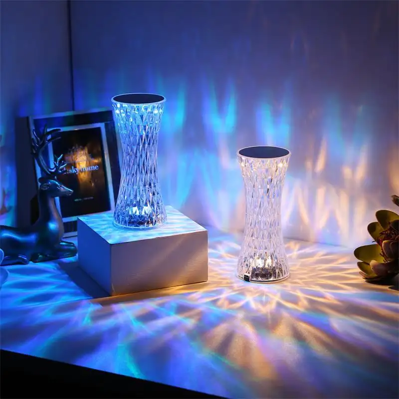 Touch Control Table Light Usb Rechargeable Romantic Rose Rgb Led Atmosphere Small Waist Crystal Table Lamp