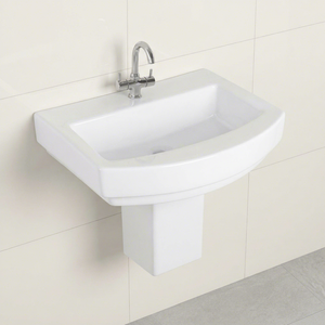 Ensemble de lavabo en céramique demi-piedestal de qualité supérieure pour salle de bain d'hôtel - Product Image 3