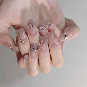 Uñas Postizas de Longitud Media con Brillo Estilo Primer Amor en Color Nude, Modelo BY1201 de My Seven Days, con Pedrería y Perlas, Estilo Instagram - Product Image 2