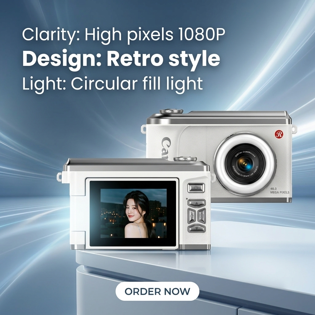 <strong>2026</strong> Retro Design 2.4inch Horizontal Flip Cover <strong>1080p</strong> Kids Digital <strong>Camera</strong> 48MP CMOS Students Outdoor Vlogging Filter