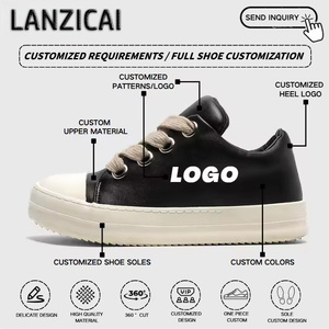 Chaussures de marche décontractées en cuir véritable avec lacets épais et logo personnalisé, chaussures de skate pour hommes, chaussures de sport personnalisées - Product Image 2