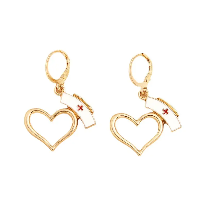 2024 New Fashion Medical Jewelry Gold Plated Heart Stethoscope Earrings For Nurse Doctor Gift