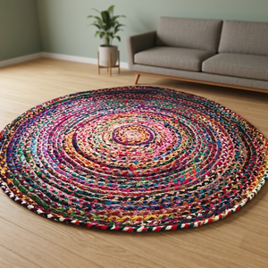 High Quality Beautiful Design Braided Woven <b>Rug</b> 50% Chindi 50% Jute Luxury Custom Modern Plain Floor Home Medium <b>Rugs</b> Christmas - Product Image 4