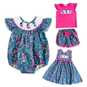 Servizio OEM Set Estivo per Bambine con Ricamo a Mano, Motivo a Righe e Animali in Seta di Latte, <span class=keywords><strong>Abbigliamento</strong></span> Casual per Bambini con Volant - Product Image 5