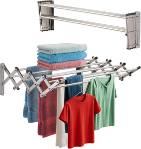 Factory Direct Aluminum Foldable Telescopic Wall Mounted <b>Laundry</b> Drying Rack for Bathroom Use - Product Image 1