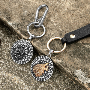 Porte-clés Tête de Loup en Acier Inoxydable, Pendentif Lettre Viking Nordique, Bijou pour Homme, Cadeau, Breloque, Accessoire Thème Animal - Product Image 1