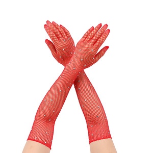 Gants de carnaval d'Halloween noirs extensibles en maille scintillante effet diamant, style filet de pêche, tendance mode - Product Image 3