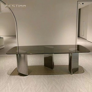<span class=keywords><strong>Tavolo</strong></span> da pranzo con zeppa in metallo in acciaio inossidabile da appoggio in <span class=keywords><strong>vetro</strong></span> <span class=keywords><strong>temperato</strong></span> <span class=keywords><strong>nero</strong></span> di design di lusso italiano - Product Image 1