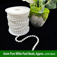 Chaîne de perles artificielles de 6 mm, garniture décorative, guirlande artisanale DIY, arrangement floral de mariage, perles en fil de coton