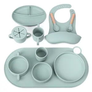 Großhandel Custom Bpa Free Saug platte Schüssel Löffel Kleinkind Kinder Silikon platte Set