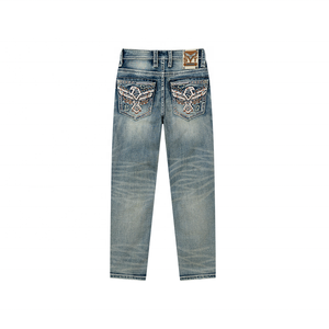 Jeans de mezclilla para hombre con bolsillos traseros bordados de costuras resistentes, corte recto de cintura media, estilo moderno - Product Image 2