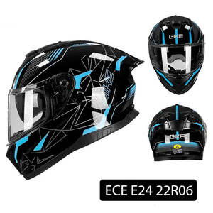 Casco de Motocicleta Integral GKE, Negro con Estampado Azul, Visera Transparente, Resistente a Impactos, ECE E24 22R06, Unisex para Adultos - Product Image 1