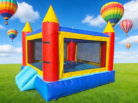 Casa Inflable para Niños Roja, Azul y Amarilla, 3x3x2.5M, PVC de 0.55mm, Capacidad >200KG, con Soplador, Fácil de Instalar, para Fiestas de Cumpleaños al Aire Libre