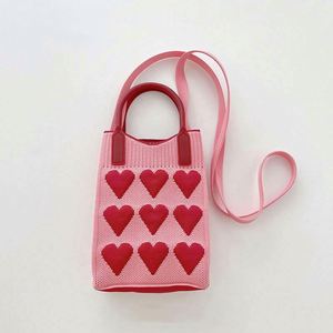 Fashion Korean Style Crochet Knitted Crossbody Handbag <b>Pink</b> Heart-shaped Mini Phone <b>Purse</b> Bag for Girls - Product Image 6