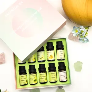 NOUVEAU!! Huiles essentielles pour le corps par Pure Essentials 100% Kit d'huiles pures Top 10 Huiles d'aromathérapie Coffret cadeau 10ML bio