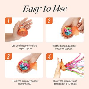 Birthday Wedding Party Supplies Props Hand Throw Streamers Poppers Ribbon <b>Confetti</b> No Mess Silver Throw Streamers Fire Resistant - Product Image 2