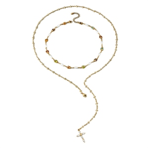 Un accessorio europeo-americano elegante e semplice, una collana a Y multistrato <span class=keywords><strong>con</strong></span> una croce completa e gemma geometrica - Product Image 5