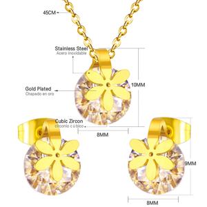 โรงงานจีน รับผลิตแบบ OEM ODM ชุดเครื่องประดับสแตนเลสชุบทอง 18K ชุดสร้อยคอและต่างหูเพชรสวยงาม - Product Image 1