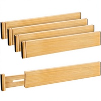 Diviseur de tiroir en bambou réglable et extensible à ressort pour la cuisine, la salle de bain, le bureau (lot de 4)