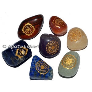 Juego de piedras de Chakra curativas de lujo al por mayor discos de Chakra coloridos con bolsa artesanías de piedras semipreciosas - Product Image 2