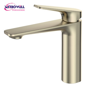 Vòi chậu bằng đồng thau, vòi trộn chậu mạ vàng xước, vòi chậu phòng tắm, vòi trộn nước nóng lạnh - Product Image 2