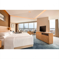 IDM Fabrik Massivholz Öko-Freundliches Hotel-Schlafzimmer-Möbelset Queen-Size-Bett Leder-Ottoman Maßgefertigte Größen für Apartment-Nutzung