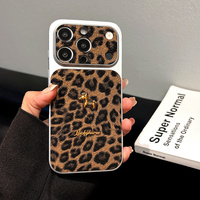 Funda de Cuero con Patrón de Leopardo Brillante para Teléfono Móvil iPhone 17 16 15 14Pro Max, Cubierta Trasera Original Convertible con Textura de Lino