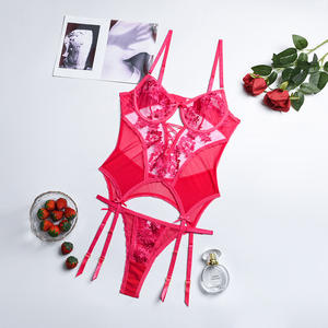 Sous-vêtements en dentelle pour femmes, <span class=keywords><strong>lingerie</strong></span> sexy avec jarretière, corset sexy, deux pièces, découpe ouverte - Product Image 5