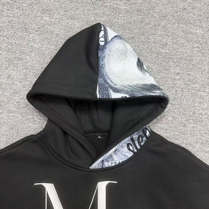Sudadera con Capucha Negra de Algodón y Felpa de Alta Costura con Logotipo Bordado Personalizado, Estampado Vintage, Hombros Caídos y Corte Oversize - Product Image 3