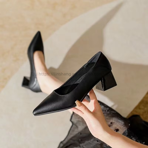 Women's High Heel <b>Pumps</b> Pointed Toe Classic Office Dress Shoes Black Genuine <b>Leather</b> for Business Formal - Product Image 3